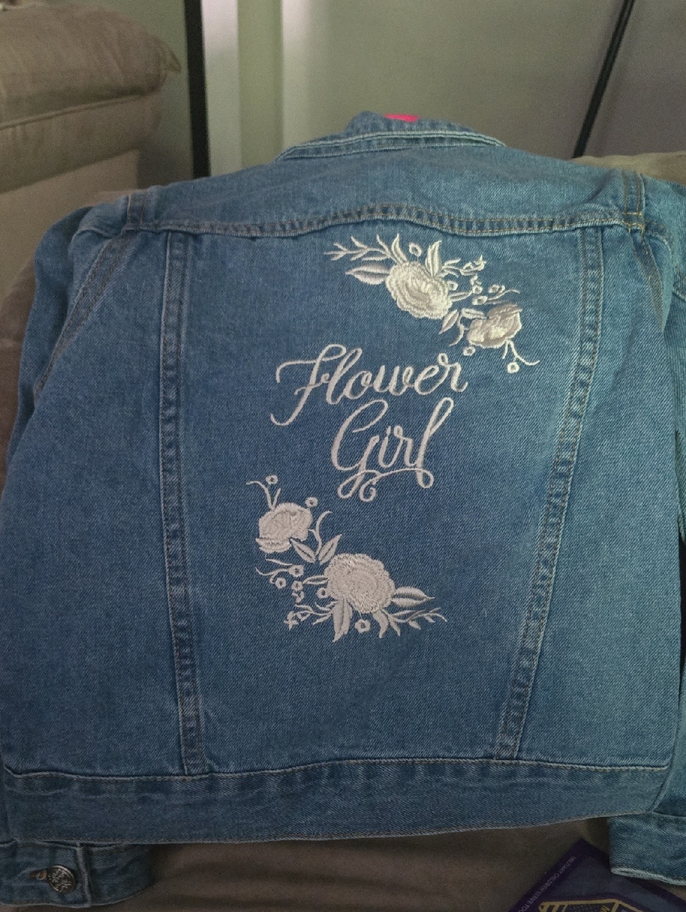 Girls' Blue Denim Jean Jacket with 'Flower Girl' Embroidery
